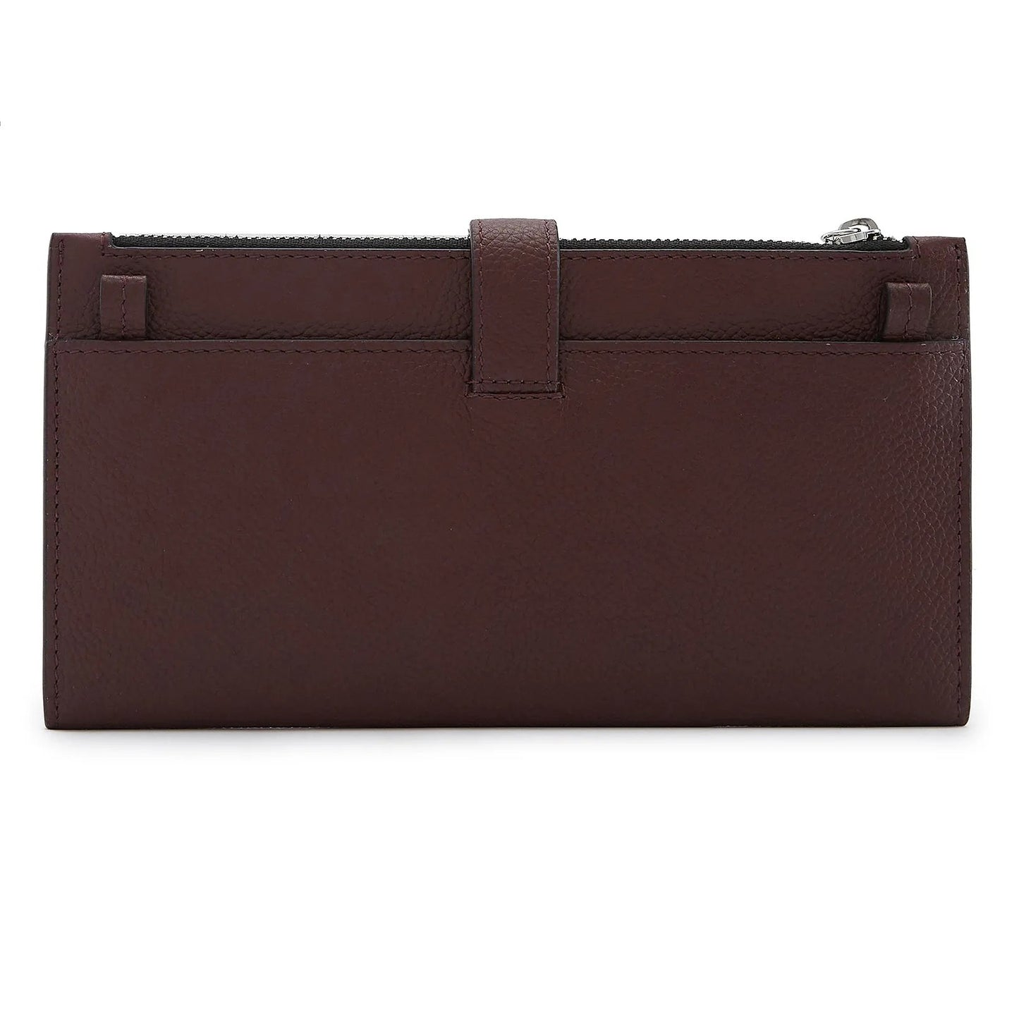 Elongated Pebble Grain Leather Multi-Card Clutch Wallet With Crossbody Strap