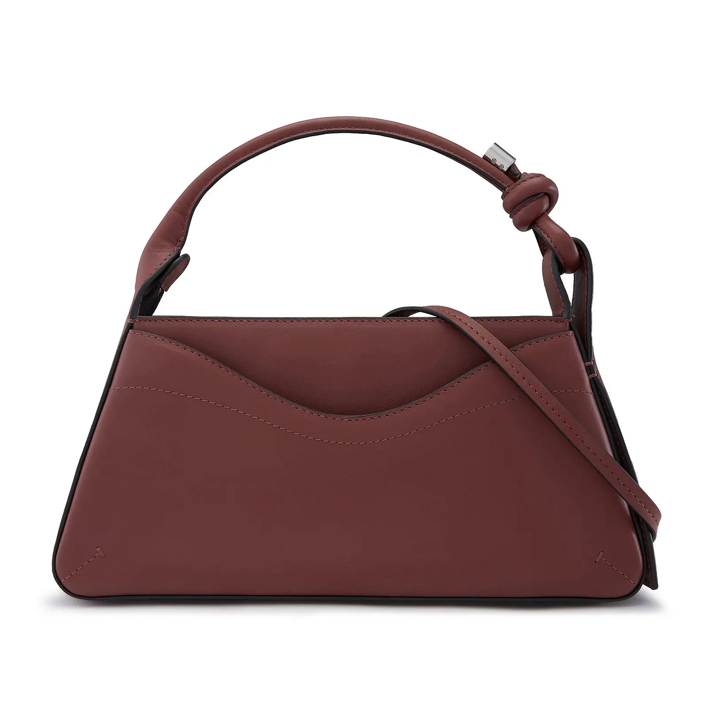 Wave Cut Nappa Leather Knot Top Handle Mini Bag With Adjustable Crossbody Strap