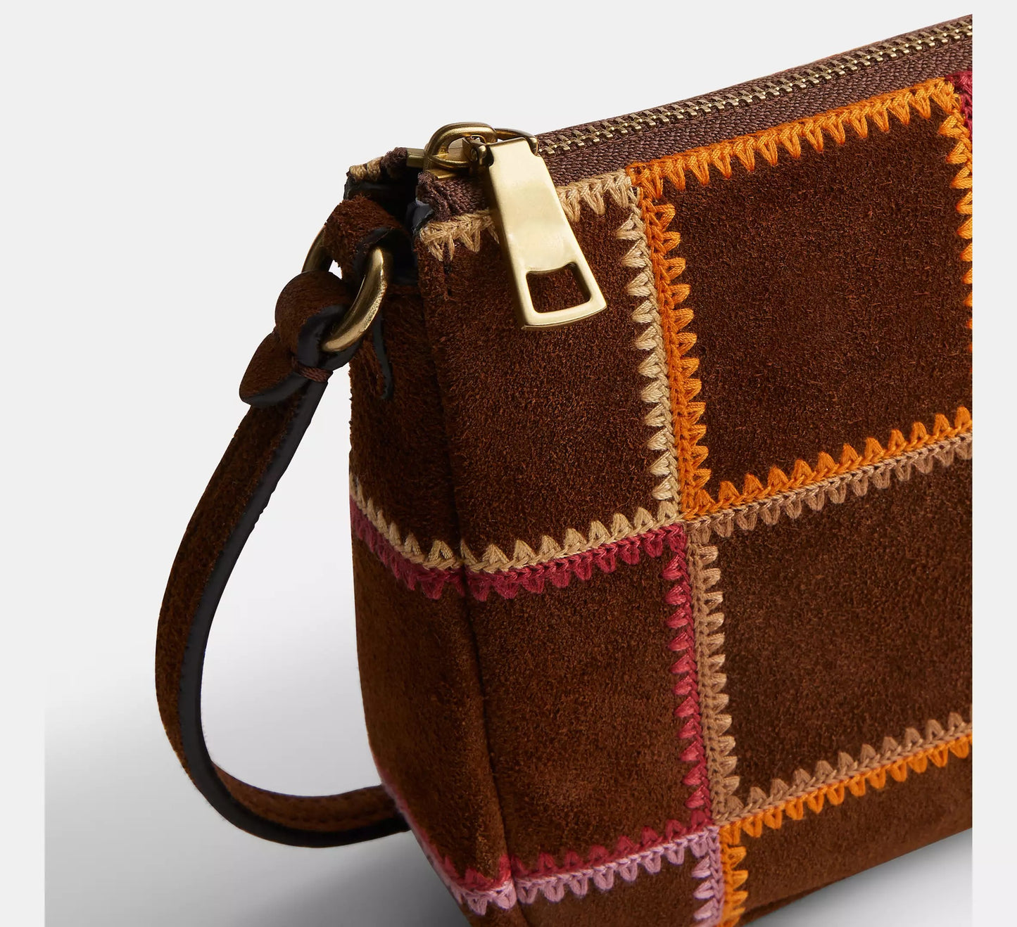 Colorful Crochet Grid Suede Scrap Mini Shoulder Grid Bag