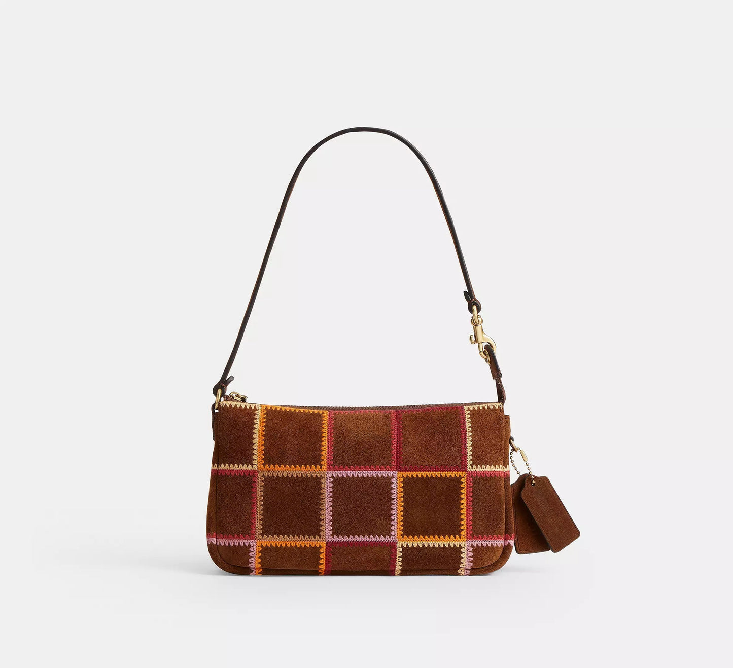 Colorful Crochet Grid Suede Scrap Mini Shoulder Grid Bag