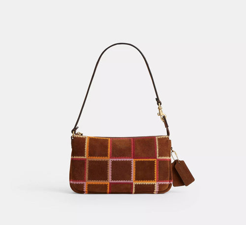 Colorful Crochet Grid Suede Scrap Mini Shoulder Grid Bag
