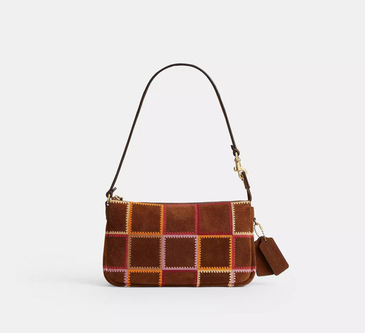 Colorful Crochet Grid Suede Scrap Mini Shoulder Grid Bag