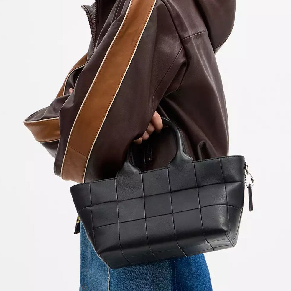 Grid Quilted Full Grain Scrap Leather Small Tote Bag