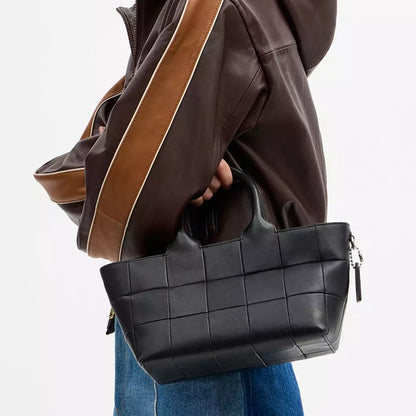 Grid Quilted Full Grain Scrap Leather Small Tote Bag