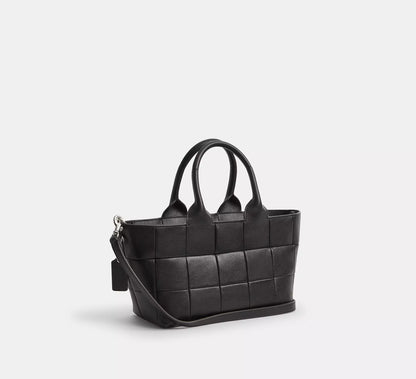 Grid Quilted Full Grain Scrap Leather Small Tote Bag