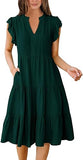 Womens Summer Dress Ruffle Sleeve V Neck Midi Dresses Fashion Casual Fit Flowy Tiered Boho Beach Vacation Sundress