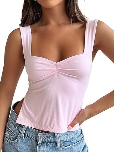 Double Lined Crop Tank Top for Women Cute Summer Backless Shirt Spring Y2K Top Junior Going Out Concert Vacation