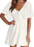 Womens Dresses 2026 Spring Summer Deep V Neck Elegant Bow tie Mini Dress