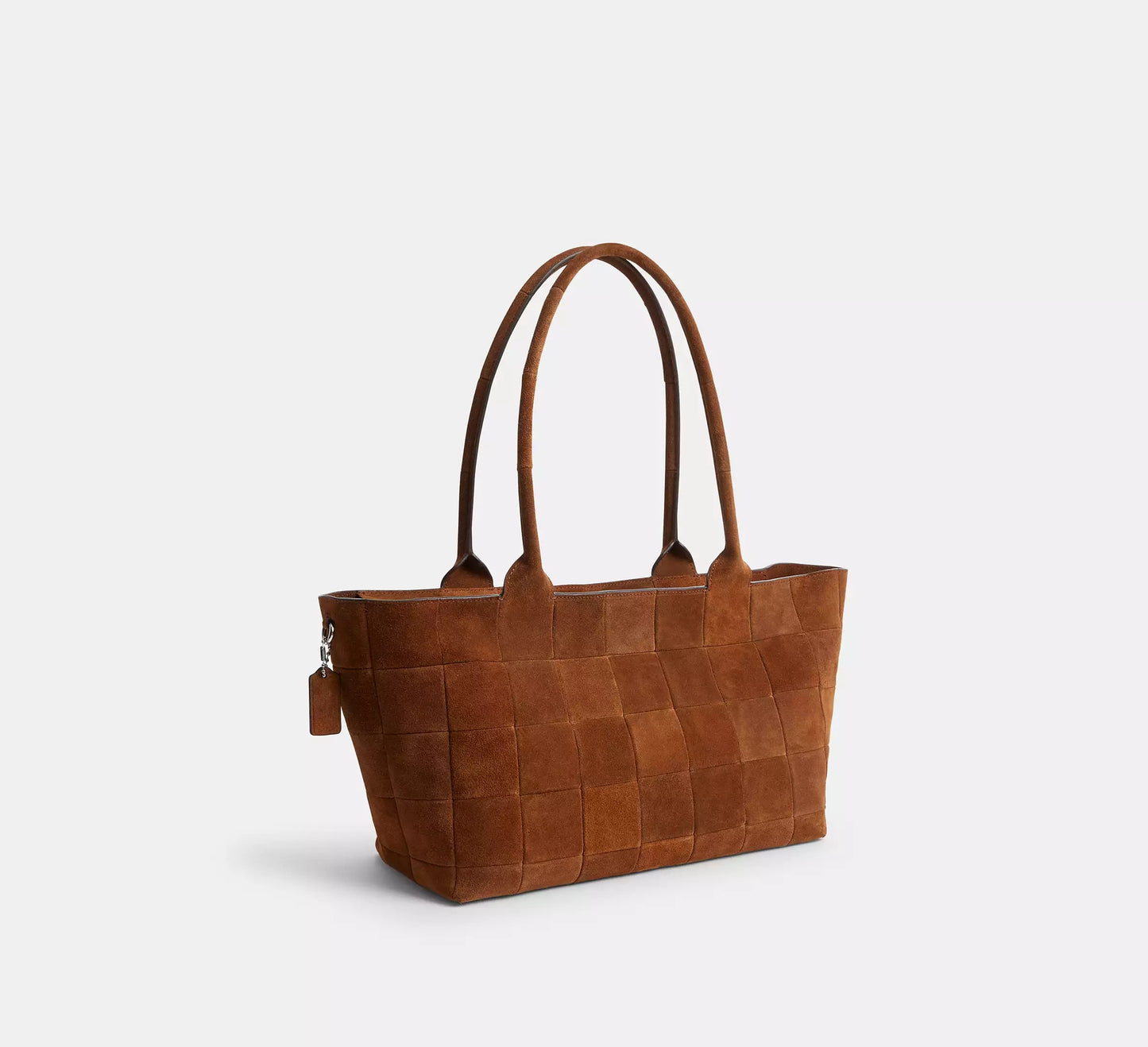 Patchwork Grid Suede Scrap Large Grid Tote Bag With Dual Carry Handles