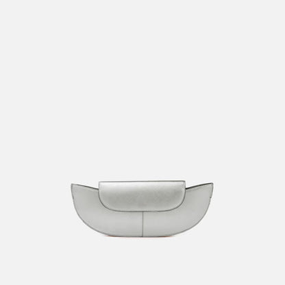 Curved Crescent Nappa Leather Flap Clutch Bag