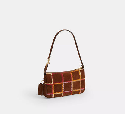 Colorful Crochet Grid Suede Scrap Mini Shoulder Grid Bag