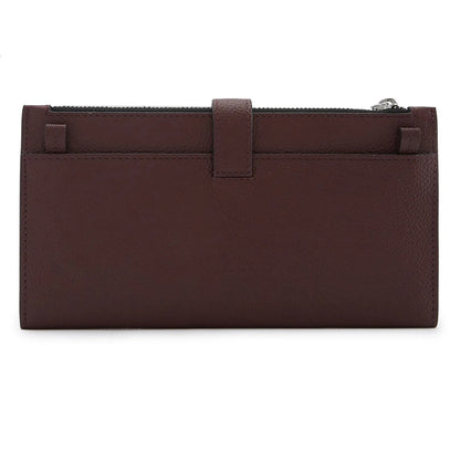 Elongated Pebble Grain Leather Multi-Card Clutch Wallet With Crossbody Strap