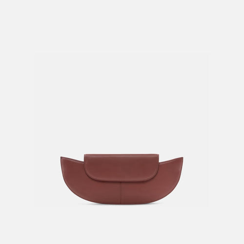 Curved Crescent Nappa Leather Flap Clutch Bag