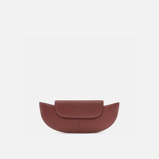 Curved Crescent Nappa Leather Flap Clutch Bag