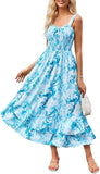 Women's 2026 Summer Floral Boho Dress Square Neck Strapped Swing A Line Sundress Beach Long Maxi Outfits