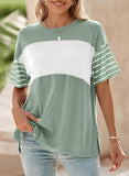 Summer Tops Trendy Oversized 2026 Crewneck Casual Color Block Striped Womens Shirts Blouses