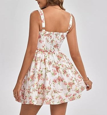 Women Summer Casual Square Neck Mini Sundress Corset A Line Flowy Swing Cute Graduation Party Short Dress