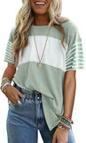 Summer Tops Trendy Oversized 2026 Crewneck Casual Color Block Striped Womens Shirts Blouses