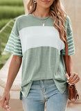 Summer Tops Trendy Oversized 2026 Crewneck Casual Color Block Striped Womens Shirts Blouses