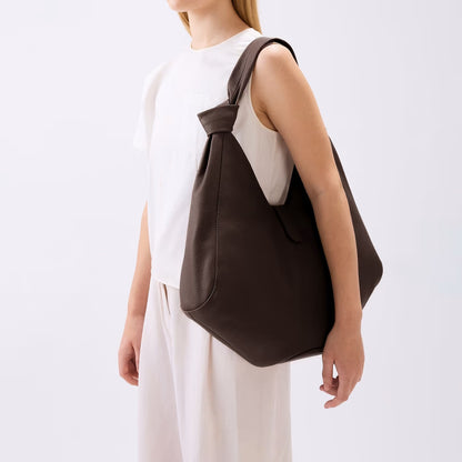 Slouchy Oversized Pebble Grain Leather Tote Bag With Knotted Shoulder Strap