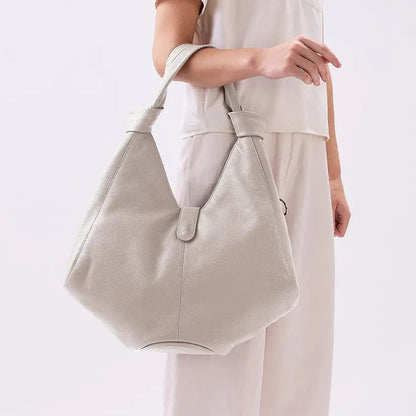 Slouchy Oversized Pebble Grain Leather Tote Bag With Knotted Shoulder Strap