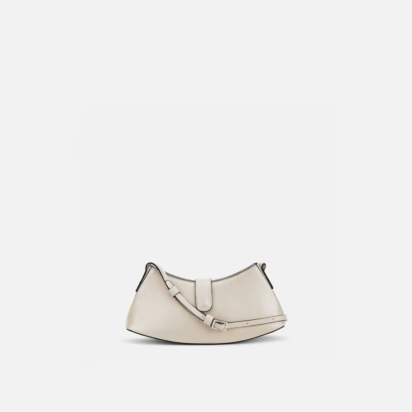 Elongated Curved Nappa Leather Mini Flap Crossbody Bag