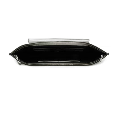 Curved Crescent Nappa Leather Flap Clutch Bag