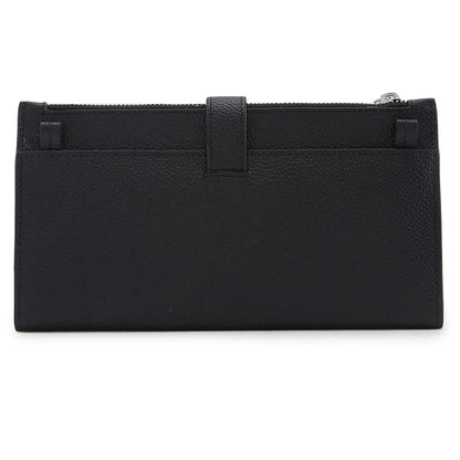 Elongated Pebble Grain Leather Multi-Card Clutch Wallet With Crossbody Strap