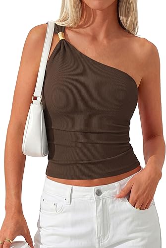 One Shoulder Going Out Tops for Women Trendy 2026 Summer Y2K Clothes Sleeveless Fitted Spring Fashion Shirts