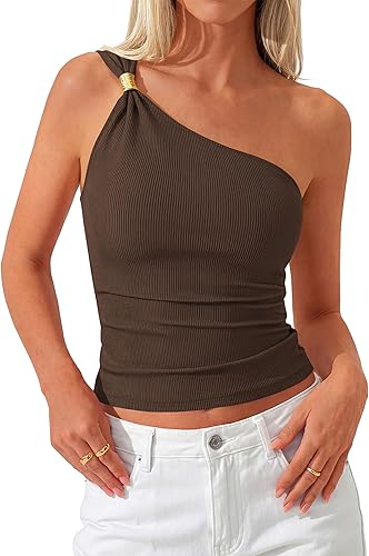 One Shoulder Going Out Tops for Women Trendy 2026 Summer Y2K Clothes Sleeveless Fitted Spring Fashion Shirts