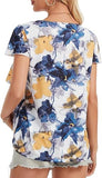 Womens Summer Tops Asymmetrical V Neck Casual Blouses Floral Printed Ruffle Sleeve Loose Beach Spring Shirts