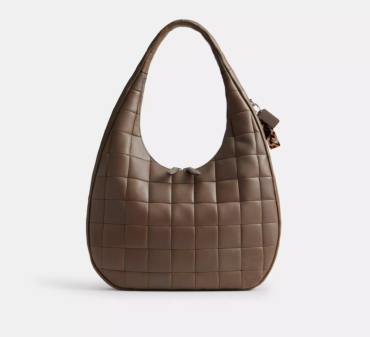 Full Grain Leather Scrap Grid Quilted Large Crescent Grid Hobo Bag