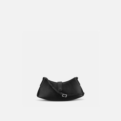 Elongated Curved Nappa Leather Mini Flap Crossbody Bag