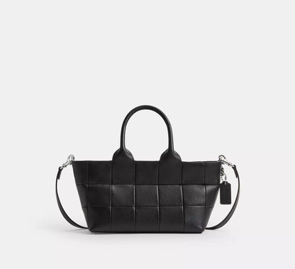 Grid Quilted Full Grain Scrap Leather Small Tote Bag