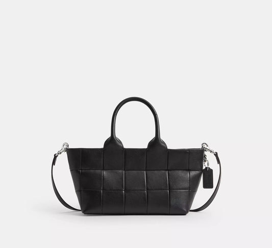 Grid Quilted Full Grain Scrap Leather Small Tote Bag