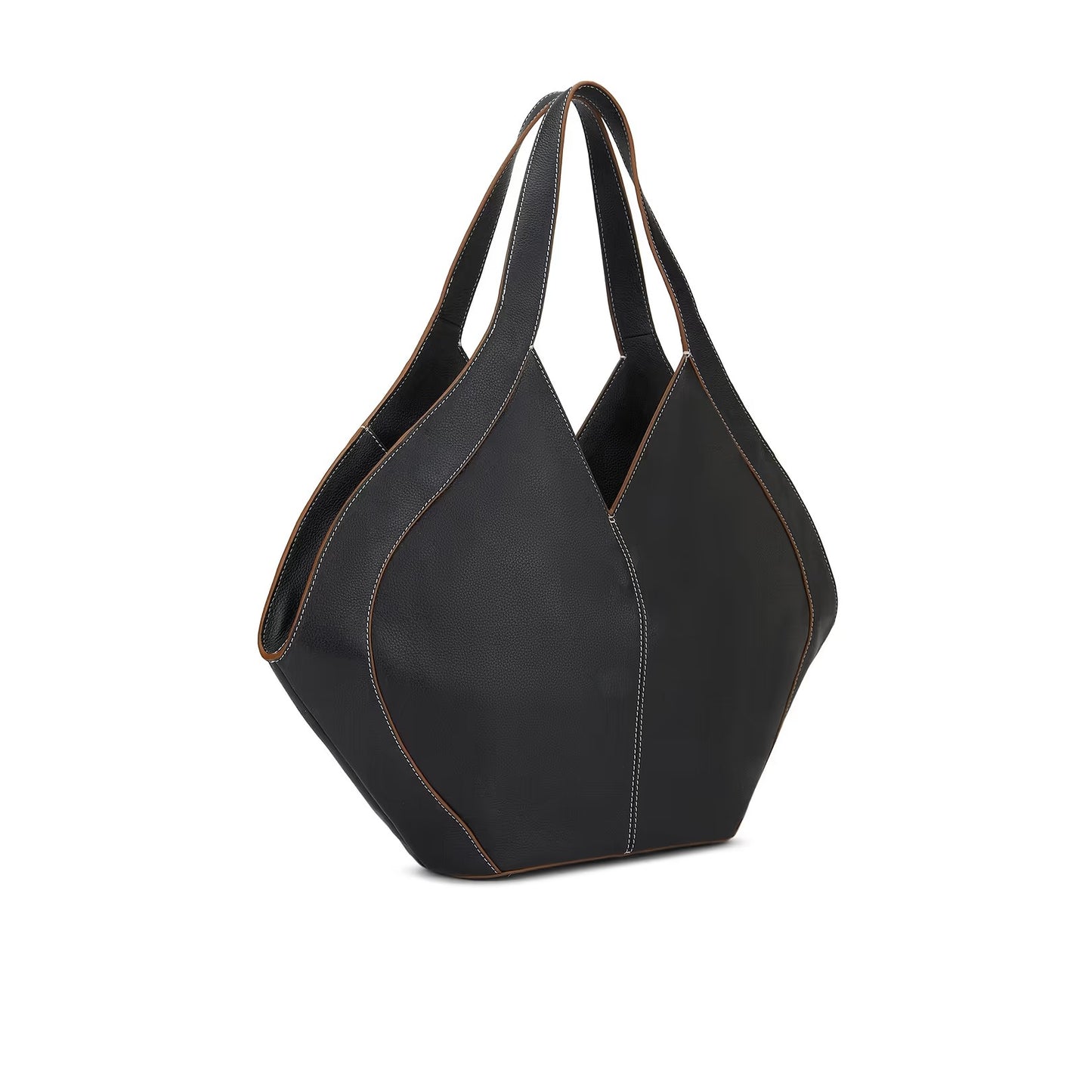 Oversized Curved Pebble Grain Leather Hobo Tote Bag