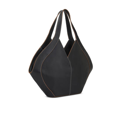 Oversized Curved Pebble Grain Leather Hobo Tote Bag