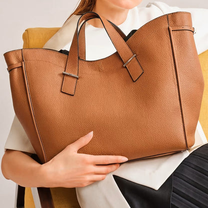 Soft Pebble Grain Leather Large Capacity Tote Bag With Detachable Shoulder Strap