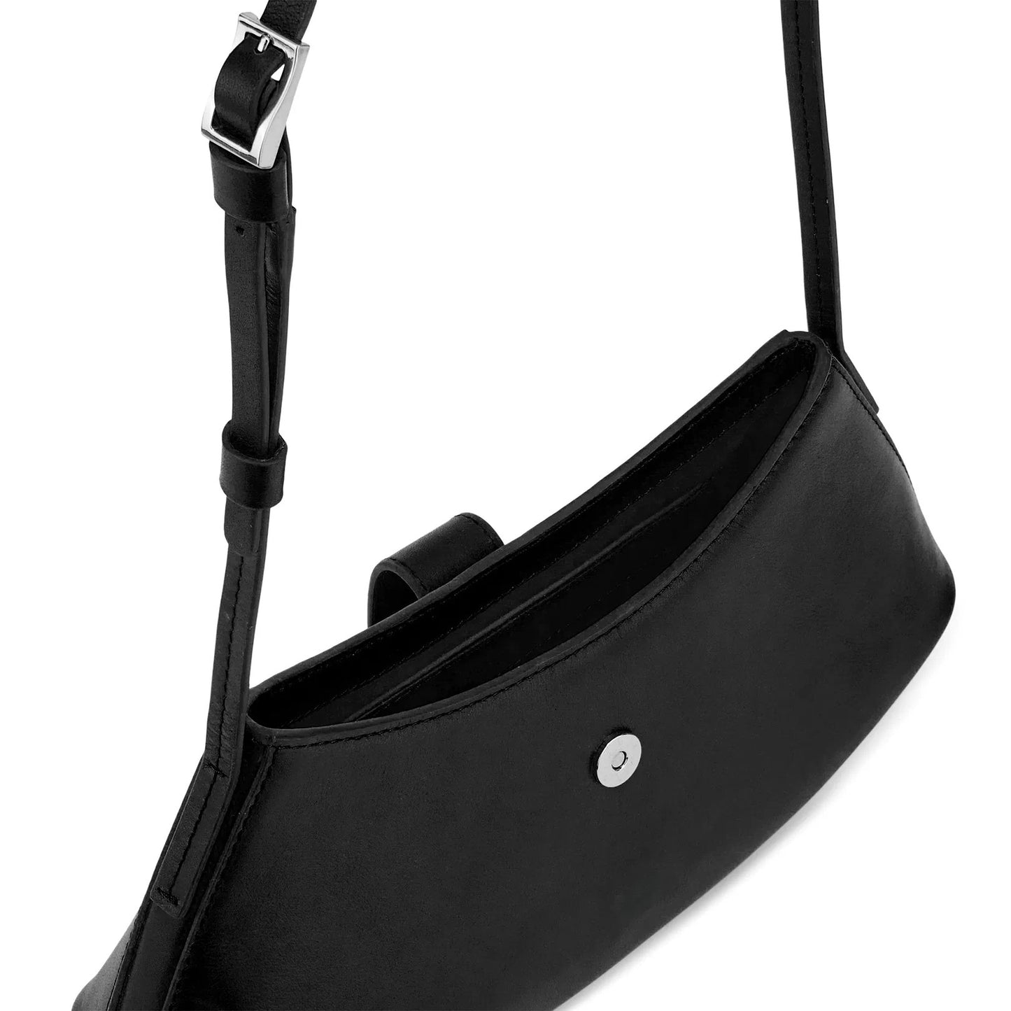 Elongated Curved Nappa Leather Mini Flap Crossbody Bag