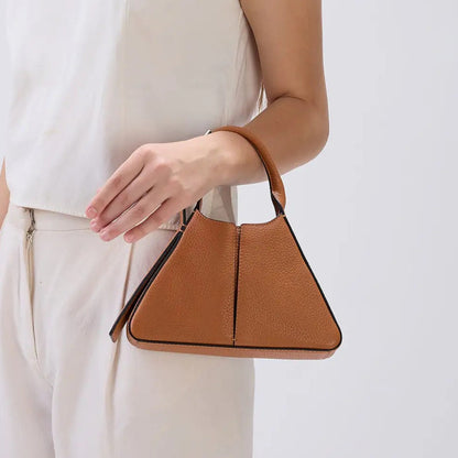 Triangular Pleated Mini Pebble Leather Knot Top Handle Bag