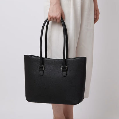 Minimalist Open Top Pebble Grain Leather Work Tote Bag