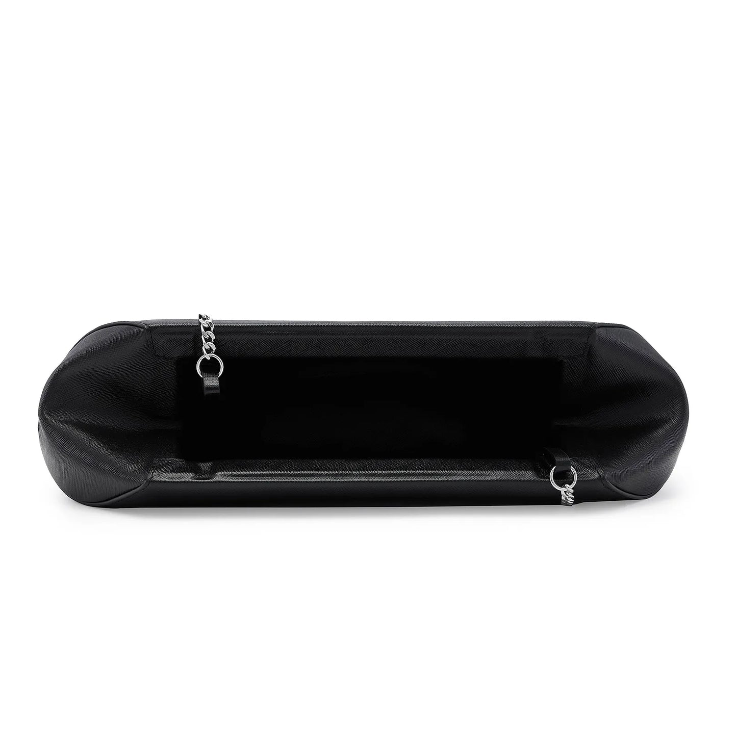 Smooth Nappa Leather Baguette Clutch Bag With Detachable Chain Strap