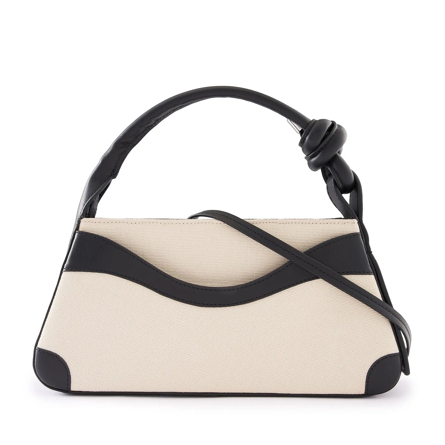 Wave Cut Nappa Leather Knot Top Handle Mini Bag With Adjustable Crossbody Strap