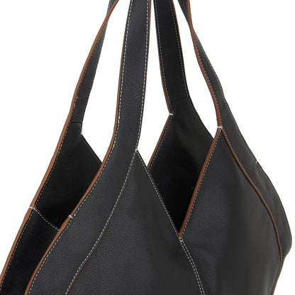 Oversized Curved Pebble Grain Leather Hobo Tote Bag