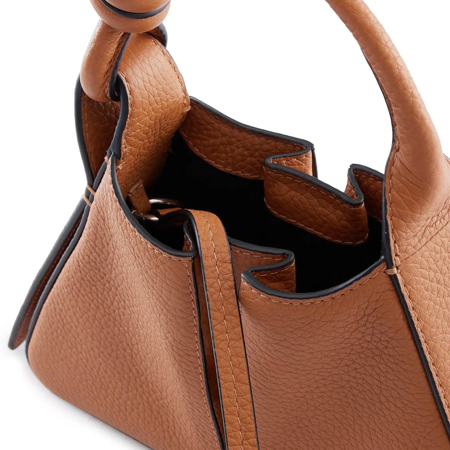 Triangular Pleated Mini Pebble Leather Knot Top Handle Bag