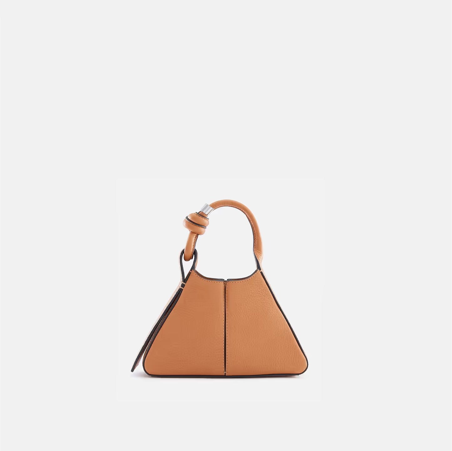 Triangular Pleated Mini Pebble Leather Knot Top Handle Bag