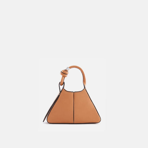 Triangular Pleated Mini Pebble Leather Knot Top Handle Bag