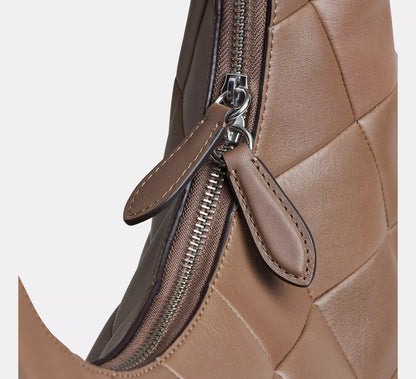 Full Grain Leather Scrap Grid Quilted Large Crescent Grid Hobo Bag